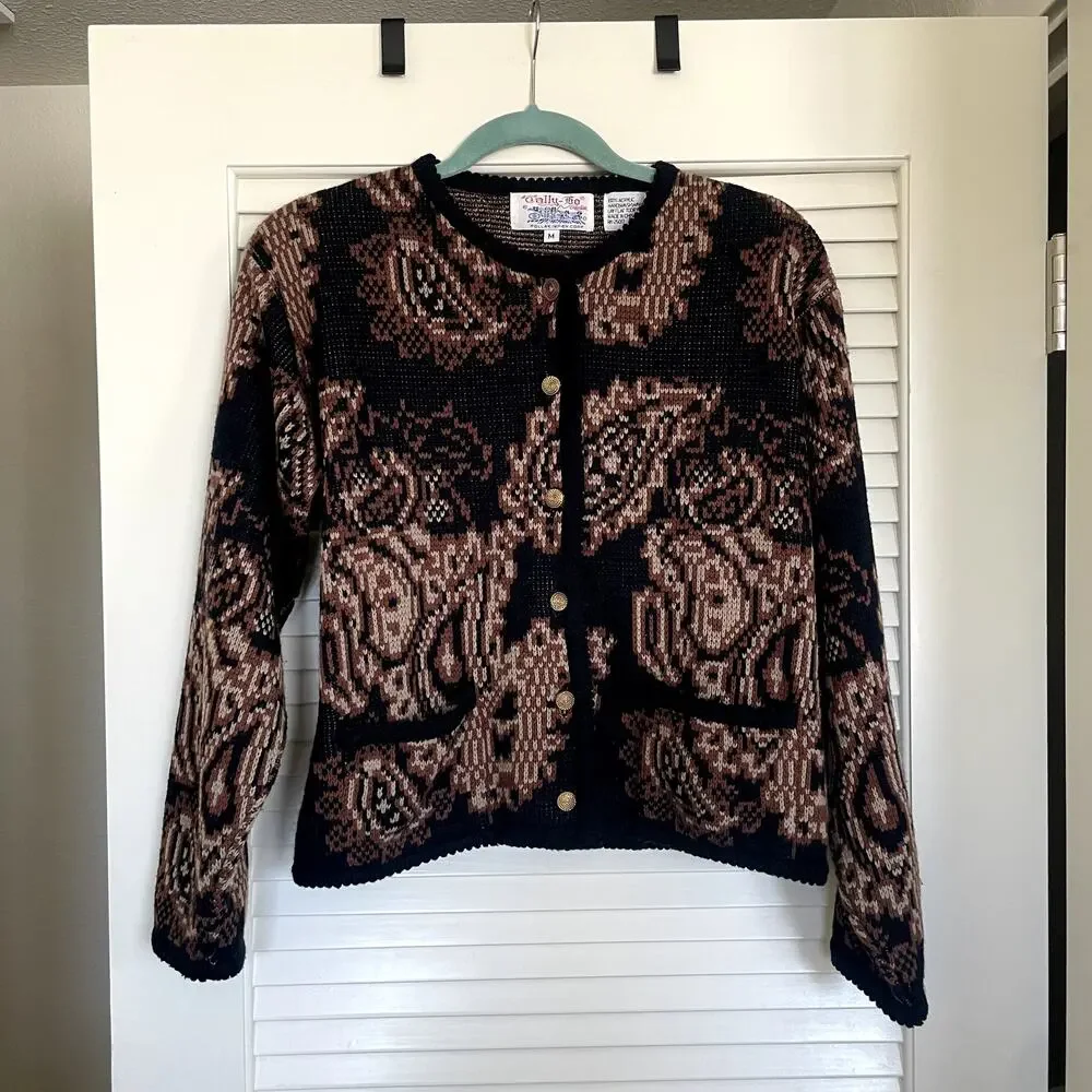 Vintage Tally-Ho Paisley Pattern Button Down U-Neck Cardigan Sweater Size M - Picture 2 of 7